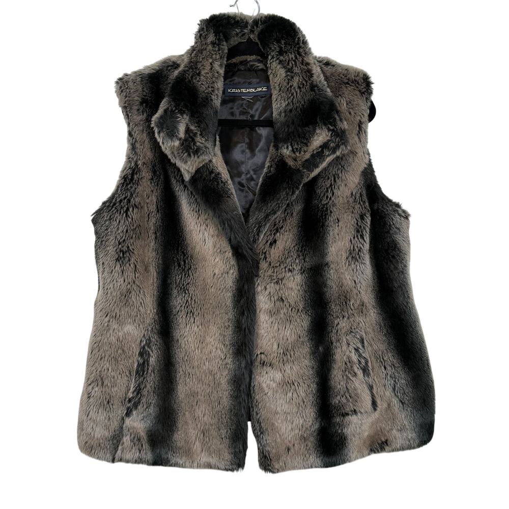 Kristen Blake Faux Fur Vest Gray Brown Plush Winter M/L